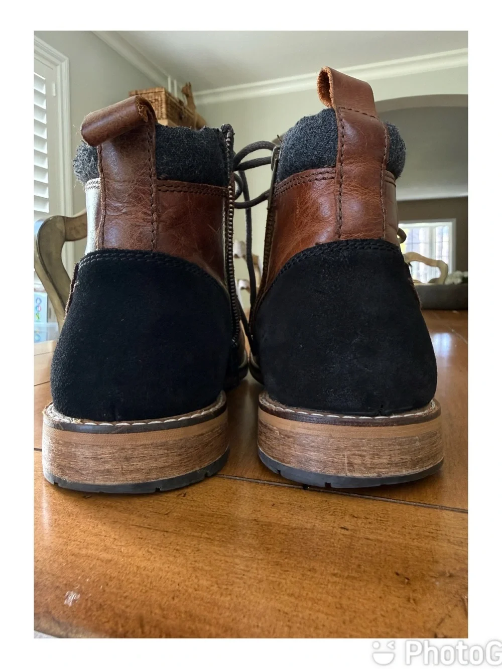 Crevo Men’s Brown Leather Lace Up Zipper Ankle Boots Size 10.5 side zip